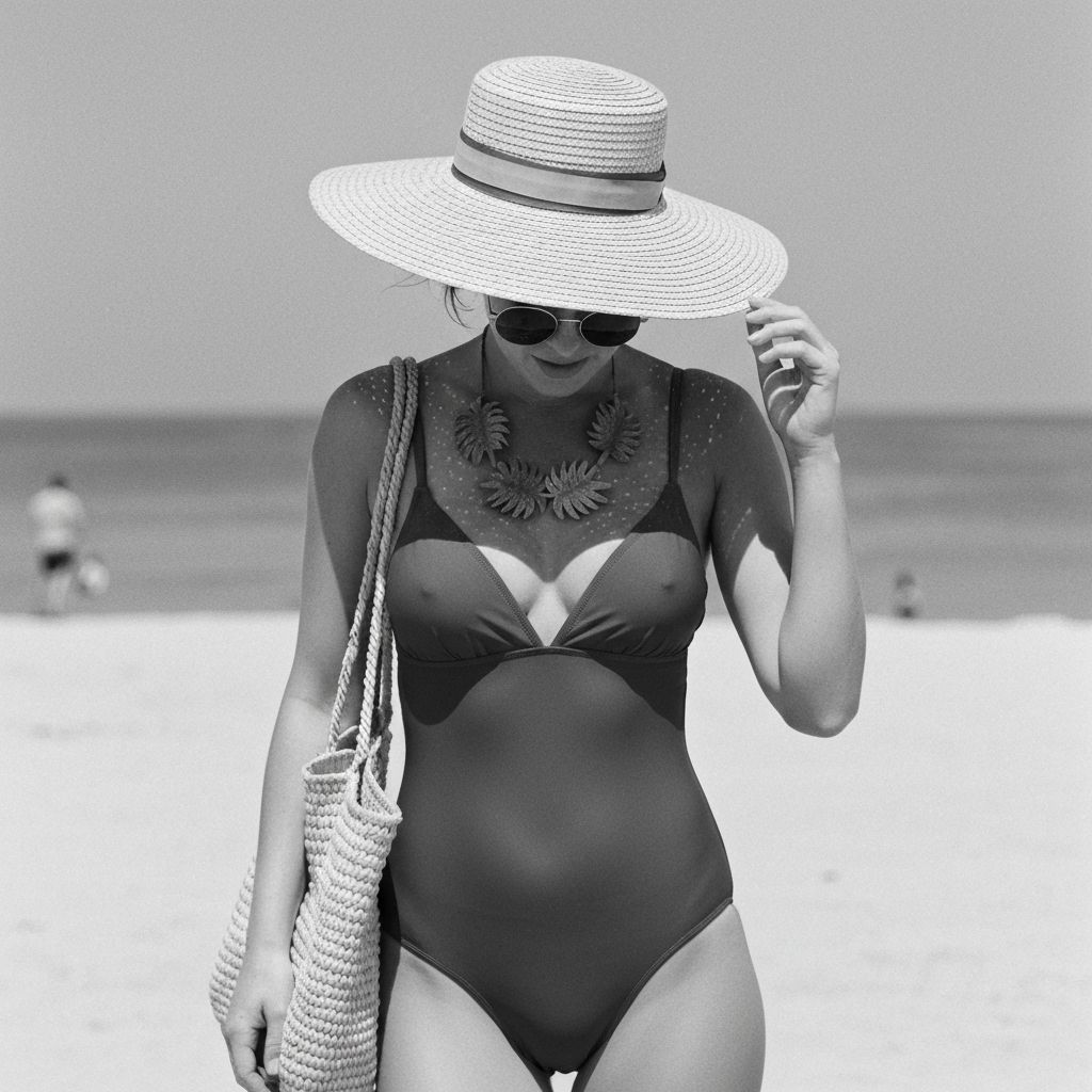 Black and white vacation swimwear and accessories