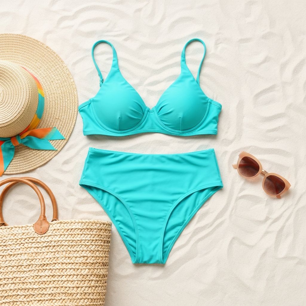 Vacation style beachwear flatlay
